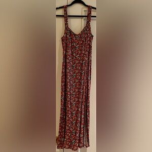 Zara Red & Black Floral Midi Dress with Thigh-High Slit - Size Small